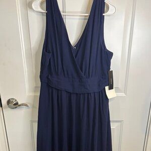 Army blue V-neck formal dress